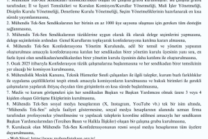 MÜHENDİS TEK-SEN SENDİKALARI TOPLANTISI SONUÇ RAPORU